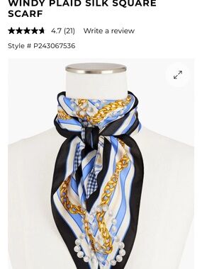 Talbots Windy Plaid Silk Square Scarf in Blue, Black, Gold, White